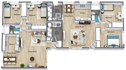 Floor plan for 2 beds, 1 bath, 842 sqft